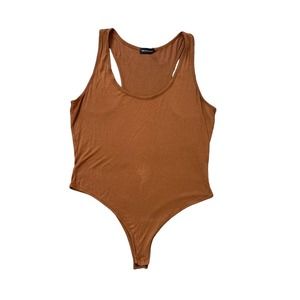 Pretty Little Thing Womens Bodysuit Size UK14/US10 Brown Sleeveless Racerback